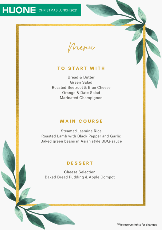 HUONE Helsinki Christmas lunch 2021 example menu